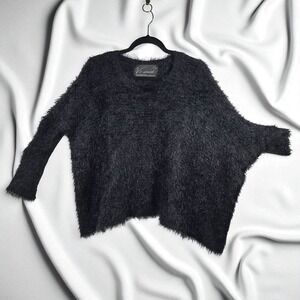 V.C VanillaChocolate Black Fuzzy Knit‎ Sweater Pullover Oversized Asymmetrical